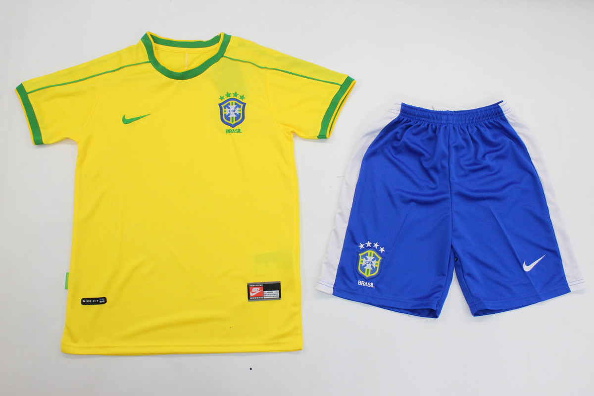 Kids-Brazil 1998 World Cup Home Soccer Jersey